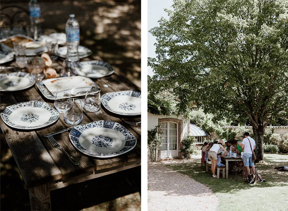 Moment de détente lors du brunch de midi : service du champagne et sérénité de la mariée avant les préparatifs par maxime decarsin photographe