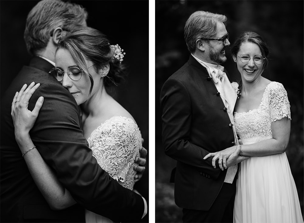 Photographie de mariage d'un couple en noir et blanc par Maxime Decarsin photographe nomade